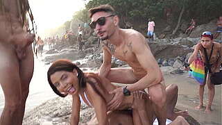 Daped-In-Public #3 : Bianca DANTAS copulates in obverse of many commonweal at an overflooded shore front (DAP, anal, State sex, monster cocks, voyeur, ideal ass, ATM, 3on1) OB299