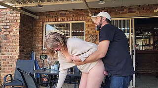Mutual handjob with my neighbours wife turns into external creampie