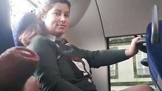 Voyeur seduces Milf to Suck&amp;Jerk his Shlong in Bus