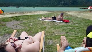 Voyeur masturbates on the seaside in foreside of my spouse