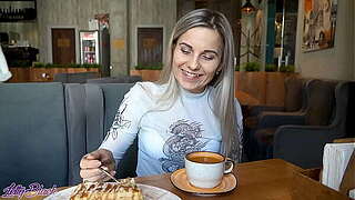 Distantly Controlled Sex toy In Bustling Coffee house - Letty Darksome