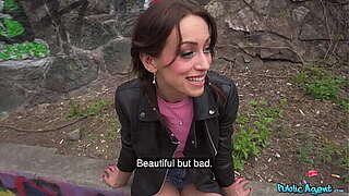 Sexy Brunette hair Floozy Amor Performs Street Doll Rides Martin'_s Rod &amp_ Swallows Cum For Money in hand - FAKEHUB