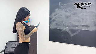 Glamorous instructor records a porn movie scene in the classroom